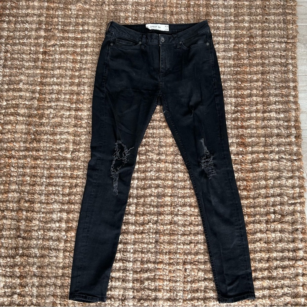 Topman Men’s Black Distressed Skinny Jeans-men’s size 30